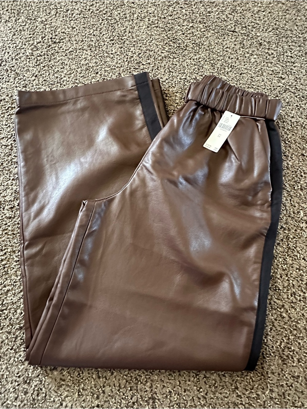 Maeve Brown Faux Leather Wide-Leg Pants with Black Side Stripe - Picture 5 of 10